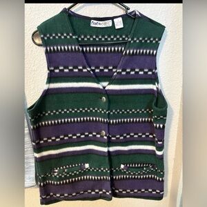 Coach Green & Purple Striped Knit Vest